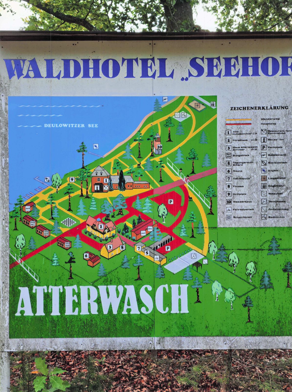 Lageplan-Schild Waldhotel Seehof, 14,6 Hektar Areal